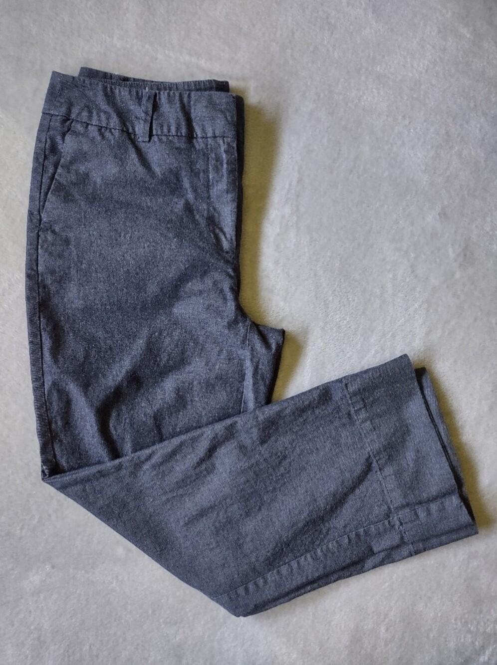 Ann Taylor Factory Pants Womens 6 Blue Chambray Cropped Straight Leg Stretch